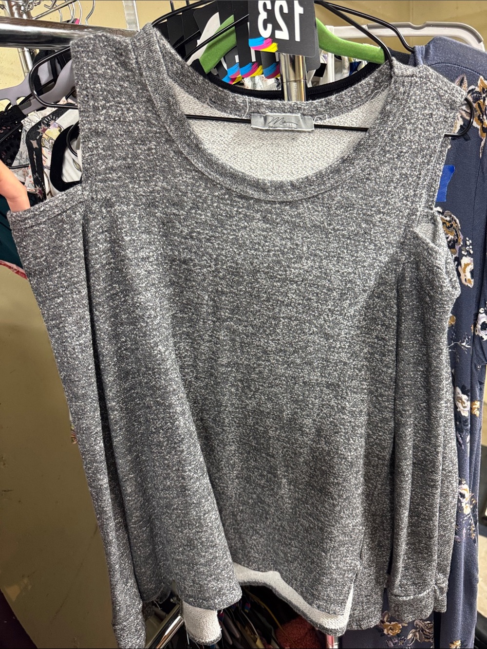 Cozy Gray Cold-Shoulder Knit Top